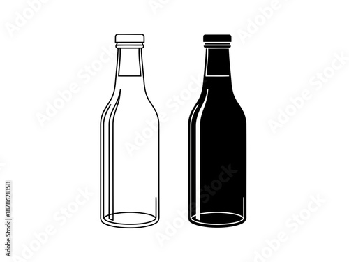 A black and white line drawing of two bottles side by side