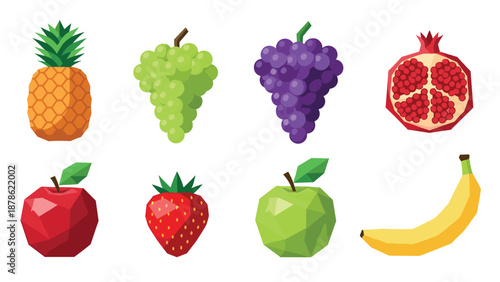 Geometric fruit collection featuring pineapple, grapes, and more in polygonal style
