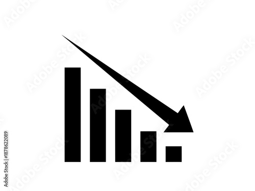 A downward trend graph with bars and an arrow pointing downwards