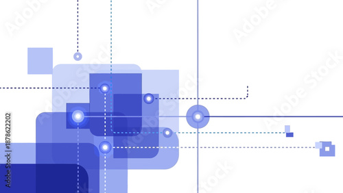 Abstract blue geometric shapes and lines forming a futuristic design on a white background