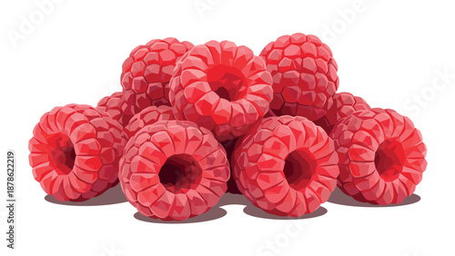 Realistic cluster of red raspberries with shadows in 3d style