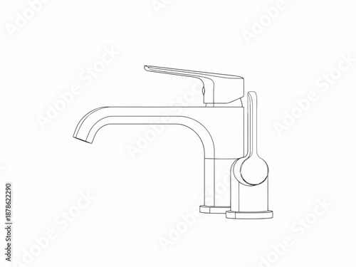 Vector line drawing of a modern faucet with single handle