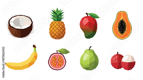 Geometric tropical fruits collection: vibrant low poly designs