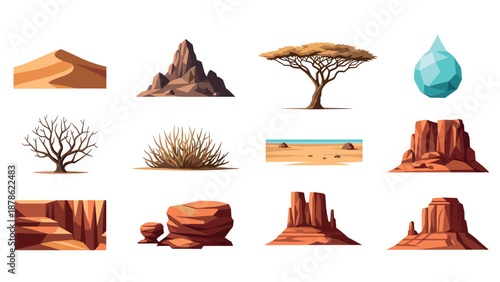 Desert elements collection: stunning low poly landscapes and features for design