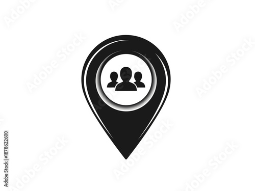 Black location pin icon with two people on isolated for business concepts