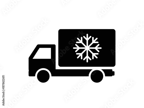 Black silhouette of a refrigerated truck with a snowflake on the side panel