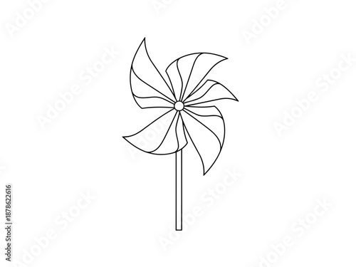 Simple line drawing of a pinwheel on a stick