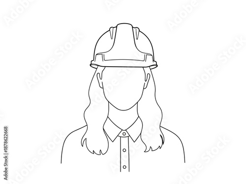 A line drawing of a woman wearing a hard hat
