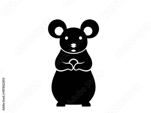 A black silhouette of a cute mouse standing on its hind legs