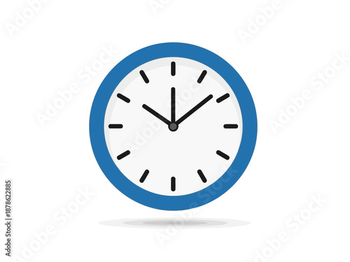 A blue and white clock on a simple background for time and schedule