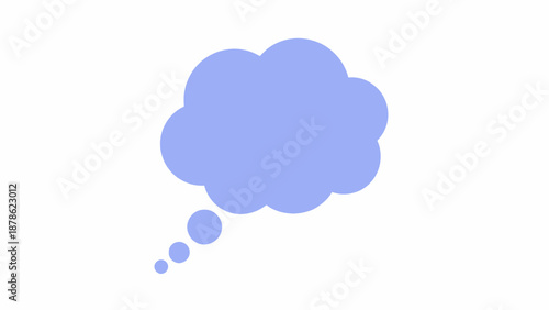 Thought bubble illustration with blue cloud shape and trailing dots on white background