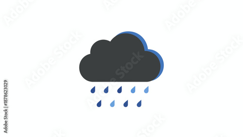 A rain cloud illustration with raindrops falling from it on a white background
