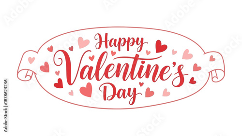 Happy Valentine's Day Card with Hearts and Swirls, Celebrating Love and Romance