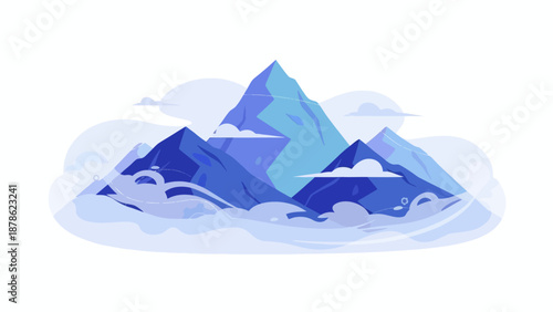 Majestic mountains rise above the clouds in a serene landscape illustration