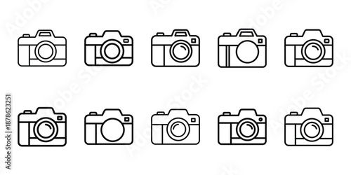 Party celebration camera travel memory line art icon set. Minimalist Holiday line art vector icons collection