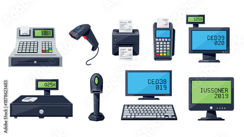 Modern cash register and pos equipment collection for efficient retail operations
