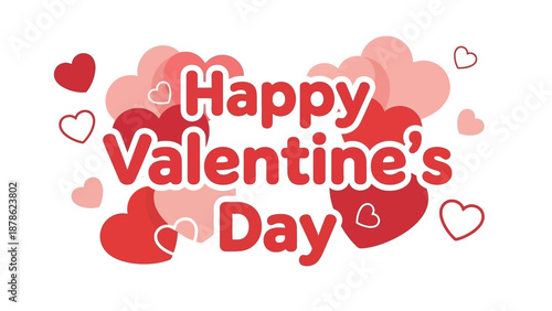 Happy Valentine's Day greeting with red and pink hearts illustration