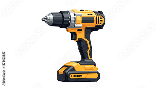 Vibrant cordless power drill design featuring yellow and black color scheme
