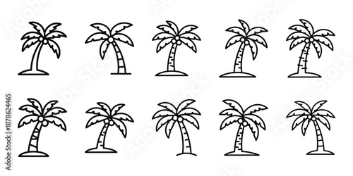 Party celebration palm tree vacation line art icon set. Minimalist Holiday line art vector icons collection