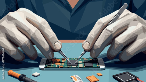 Polygonal art of phone repair: precision and technology