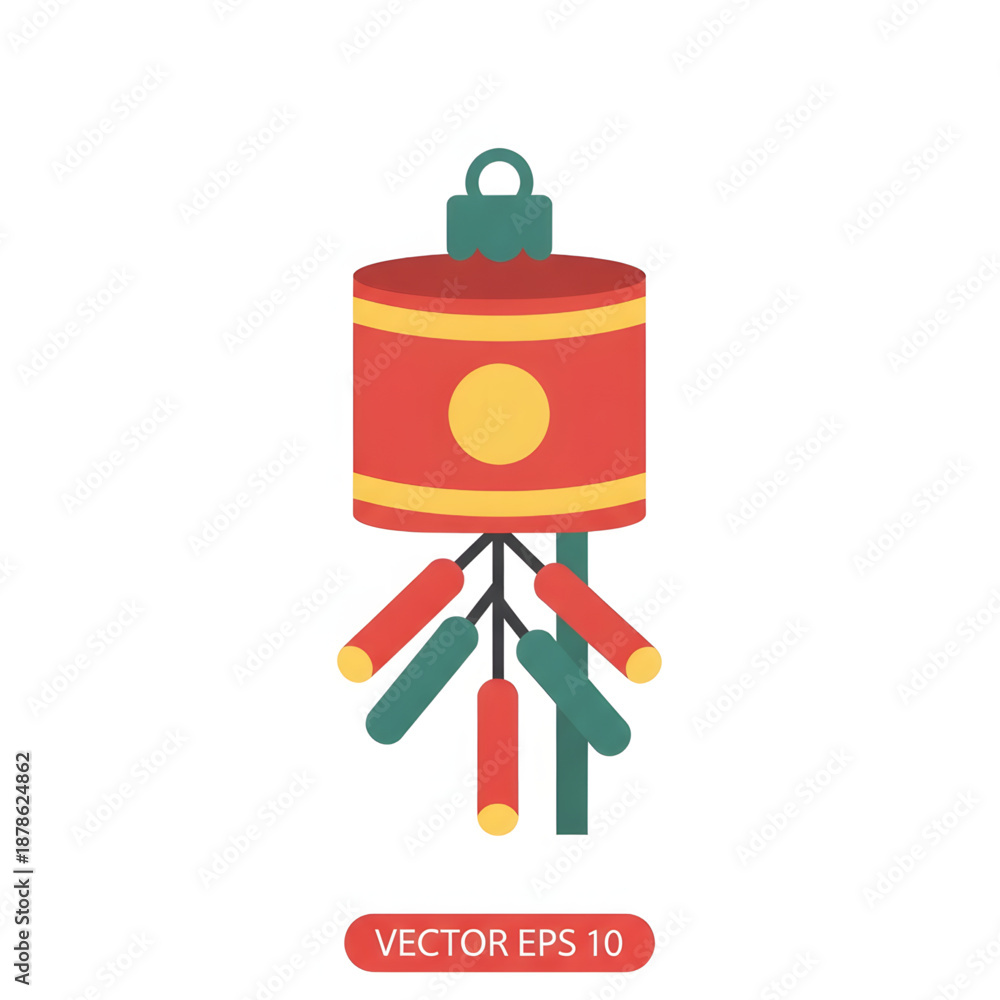 Fototapeta premium A flat design illustration of a traditional Chinese firecracker ornament, symbolizing good luck and celebration.