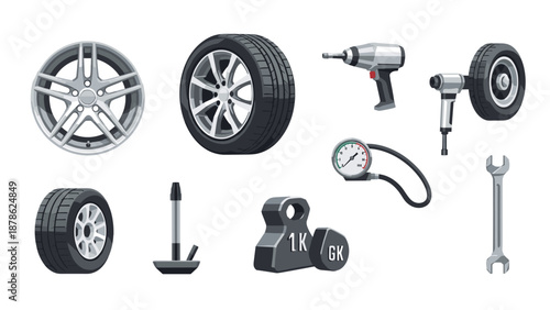 Realistic car maintenance tools and equipment set in 3d style