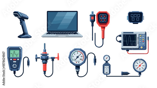 Modern technology and measurement devices in 3d style
