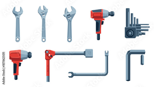Set of realistic mechanical tools for repair and construction projects