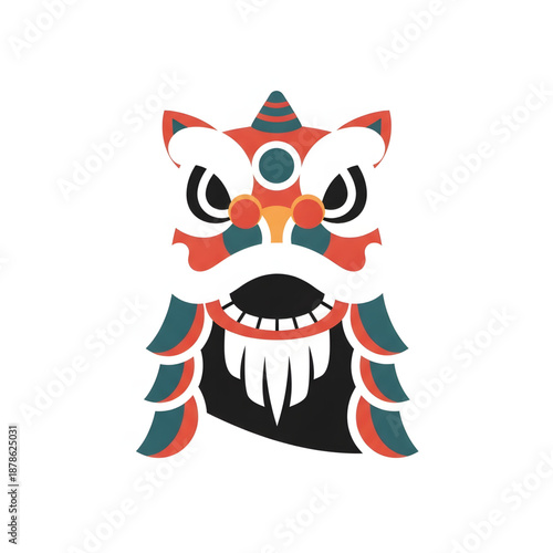 Vibrant illustration of a traditional Chinese lion dance head, symbolizing good fortune and celebration.