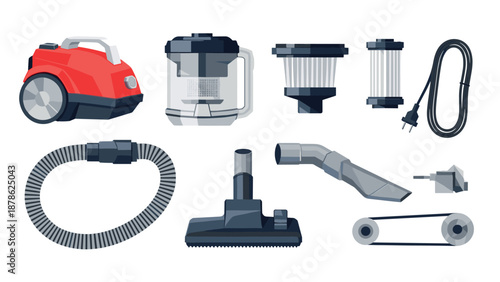 Vacuum cleaner parts set: modern equipment and accessories collection