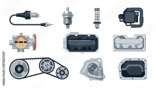 Realistic car engine parts collection for mechanical design projects