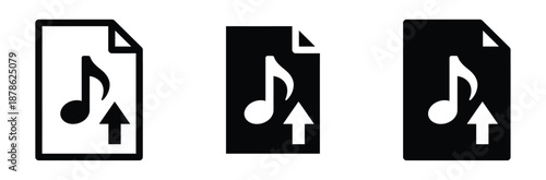 Music file upload icons in black and white,Music file folder icon, vector illustration,Music File icon Logo Template Design set