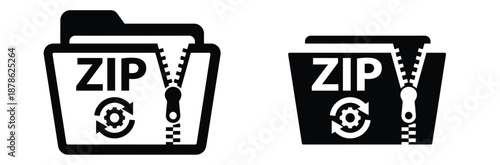 Zip file icons in black and white,zip file format document type icon vector design black white color simple flat illustration collection isolated sets