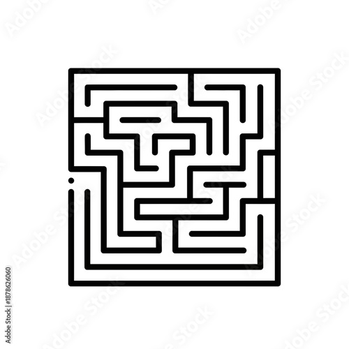 Intricate black maze with single entry point on white background