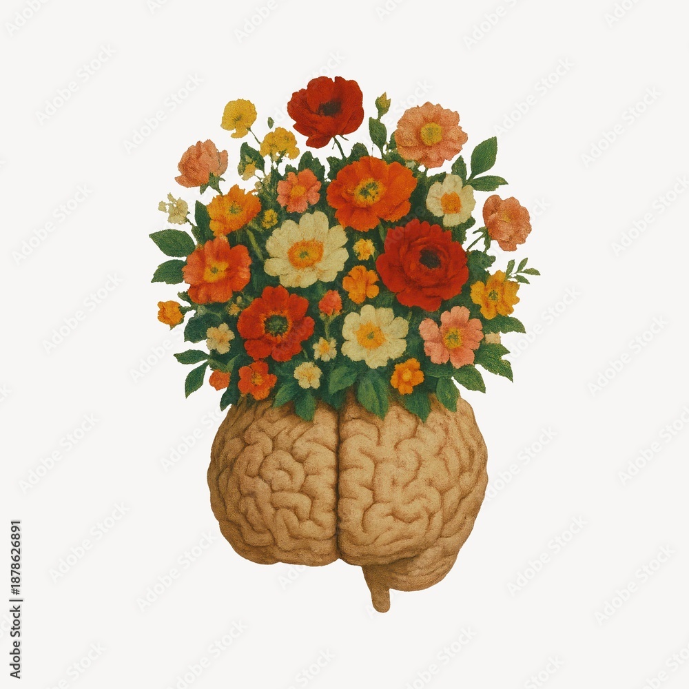 Fototapeta premium Floral brain illustration art