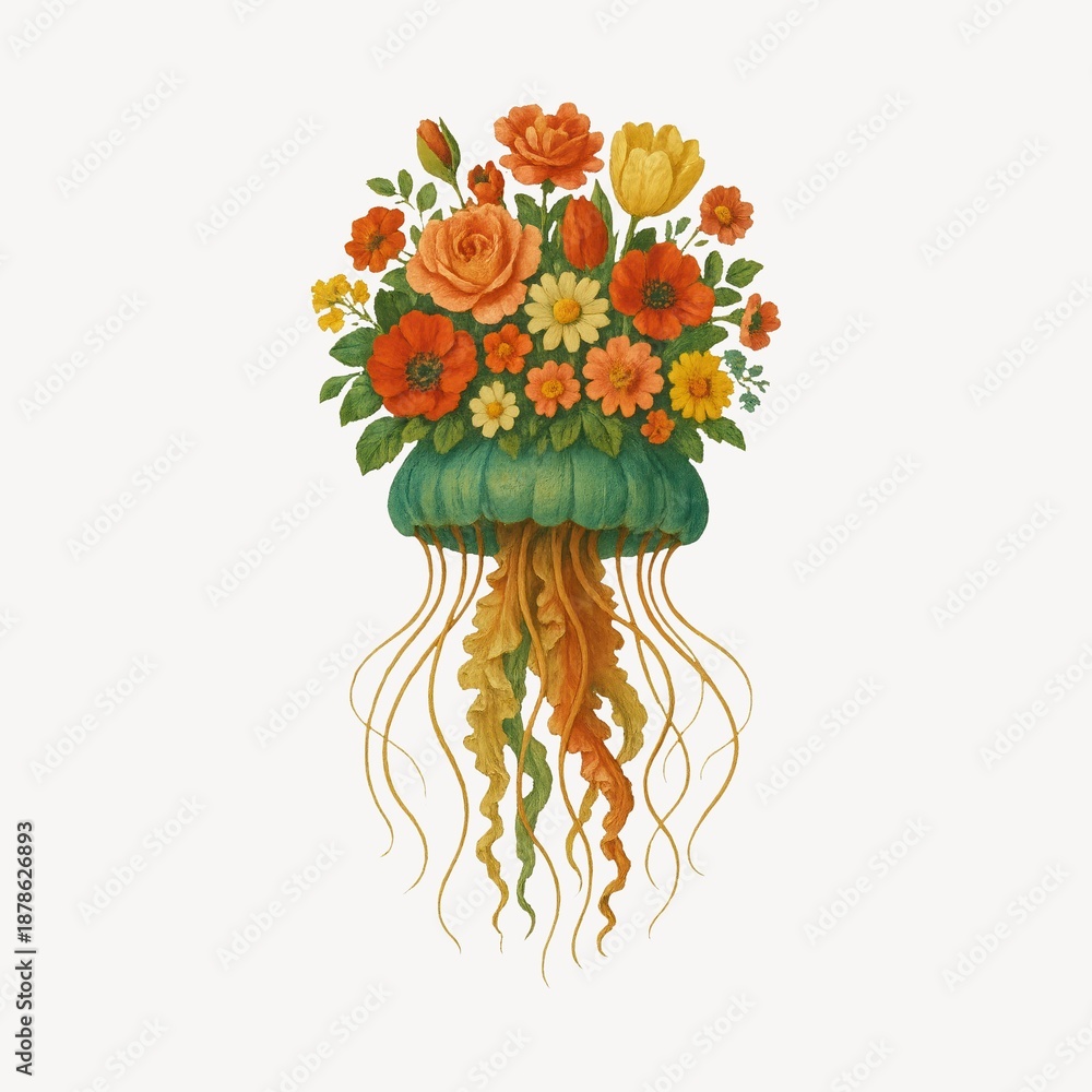 Naklejka premium Floral jellyfish surreal art