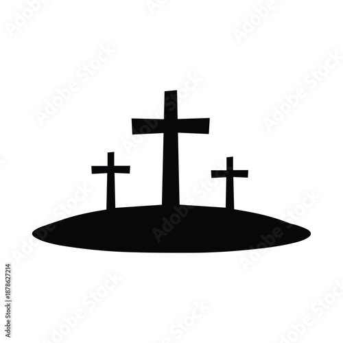Three crosses on a hill isolated on white background, Vector, illustration