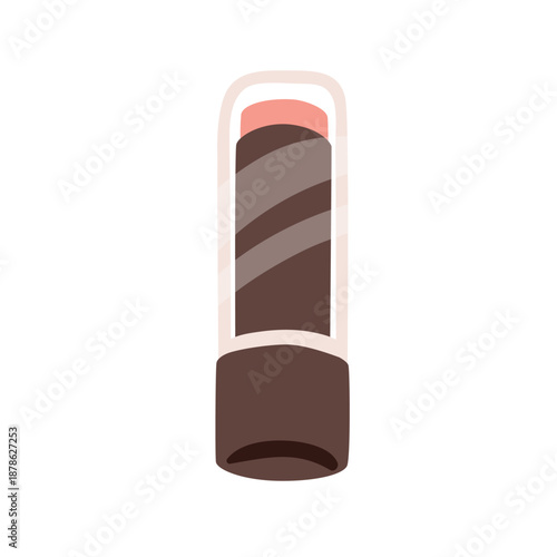 Lipstick tube. Beauty cosmetic product closed with cap. Lip stick, makeup and visage accessory in case package. Decorative make-up item. Flat vector illustration isolated on white background