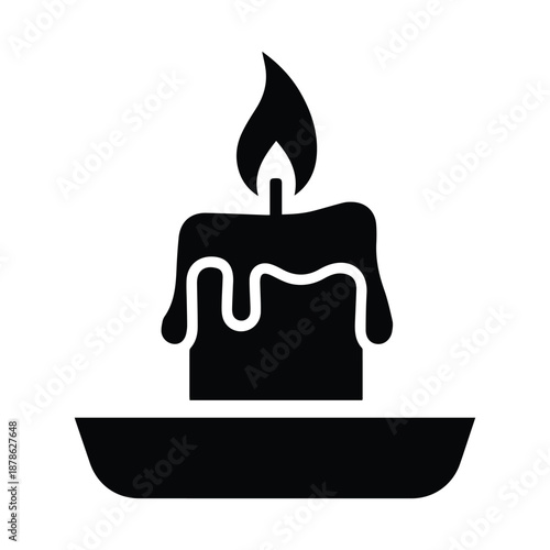Burning candle in holder isolated on white background, Vector, illustration