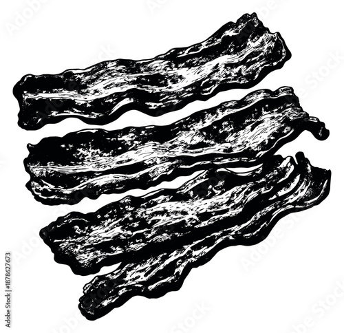 Hand drawn line art bacon set featuring crispy strips for breakfast menu design