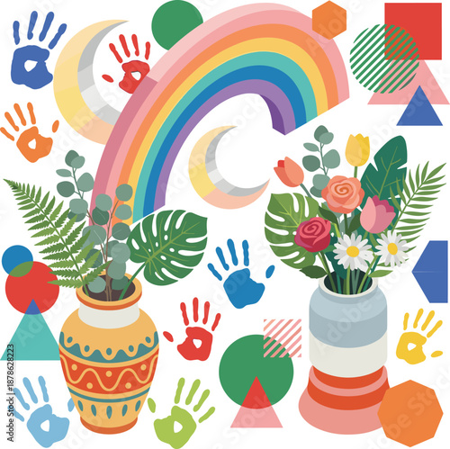 Electrical power substation illustration, high voltage transmission equipment, transformers pylons grid infrastructure, isometric energy distribution system design