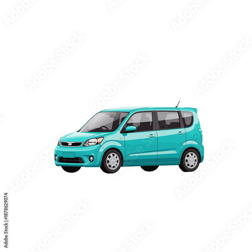 Modern Aqua Compact Mini Van Vector Illustration Isolated on White Background