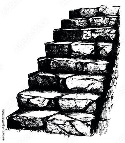 Hand drawn line art illustration of stone stairs depicting an upward path for design elements