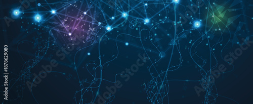 Futuristic molecule and genetic code, DNA strands, connected neural web