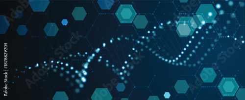 Futuristic molecule and genetic code, DNA strands, connected neural web