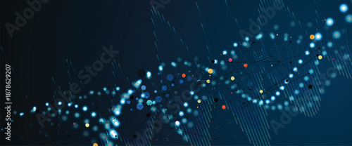 Futuristic molecule and genetic code, DNA strands, connected neural web