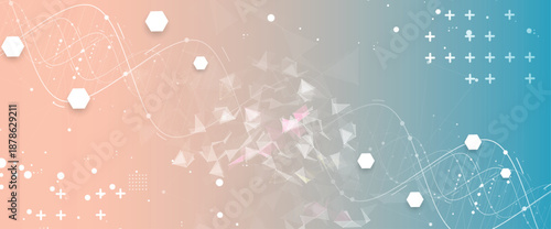 Futuristic molecule and genetic code, DNA strands, connected neural web