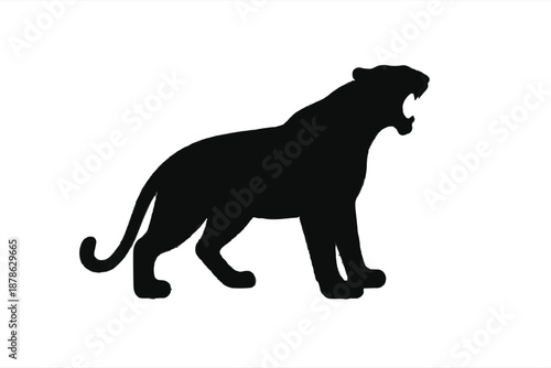 Vector illustration of a wild black panther silhouette on a white background, a feline symbol of nature and safari wildlife