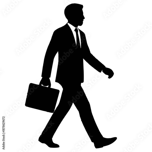 3D illustration of a successful professional executive in a suit walking with a black briefcase and suitcase while traveling for work