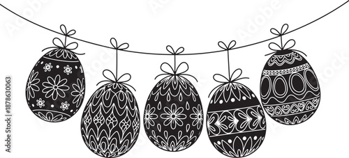 Hand-drawn black and white easter eggs garland Vector